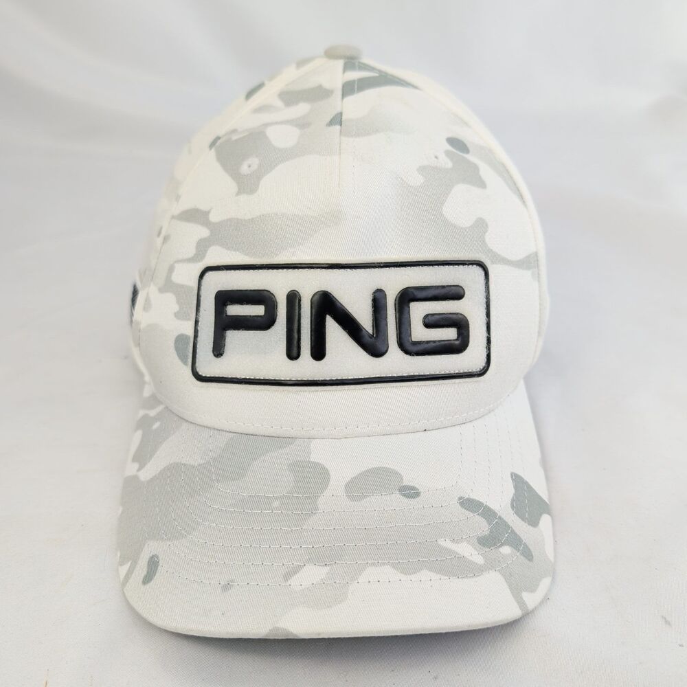 Ping Golf Hat Mens 110 One Ten Flexfit Snapback White Camo American Flag Patch